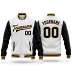Custom White Black-Old Gold Bomber Full-Snap Varsity Letterman Two Tone Jacket