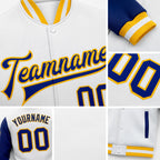 Custom White Royal-Gold Bomber Full-Snap Varsity Letterman Two Tone Jacket detail