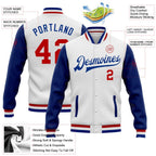 Custom White Red-Royal Bomber Full-Snap Varsity Letterman Two Tone Jacket photo 5
