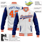 Custom White Orange-Royal Bomber Full-Snap Varsity Letterman Two Tone Jacket photo 5