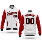 Custom White Black-Red Bomber Full-Snap Varsity Letterman Two Tone Jacket