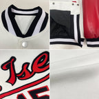 Custom White Black-Red Bomber Full-Snap Varsity Letterman Two Tone Jacket photo 4