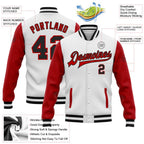 Custom White Black-Red Bomber Full-Snap Varsity Letterman Two Tone Jacket photo 5