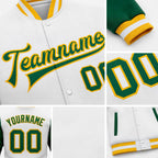 Custom White Kelly Green-Gold Bomber Full-Snap Varsity Letterman Two Tone Jacket detail