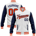 Custom White Orange-Navy Bomber Full-Snap Varsity Letterman Two Tone Jacket photo 1