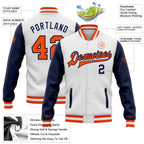 Custom White Orange-Navy Bomber Full-Snap Varsity Letterman Two Tone Jacket photo 5