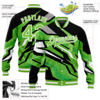 Custom Neon Green Neon Green Black-Gray 3D Pattern Design Bomber Full-Snap Varsity Letterman Jacket photo 5