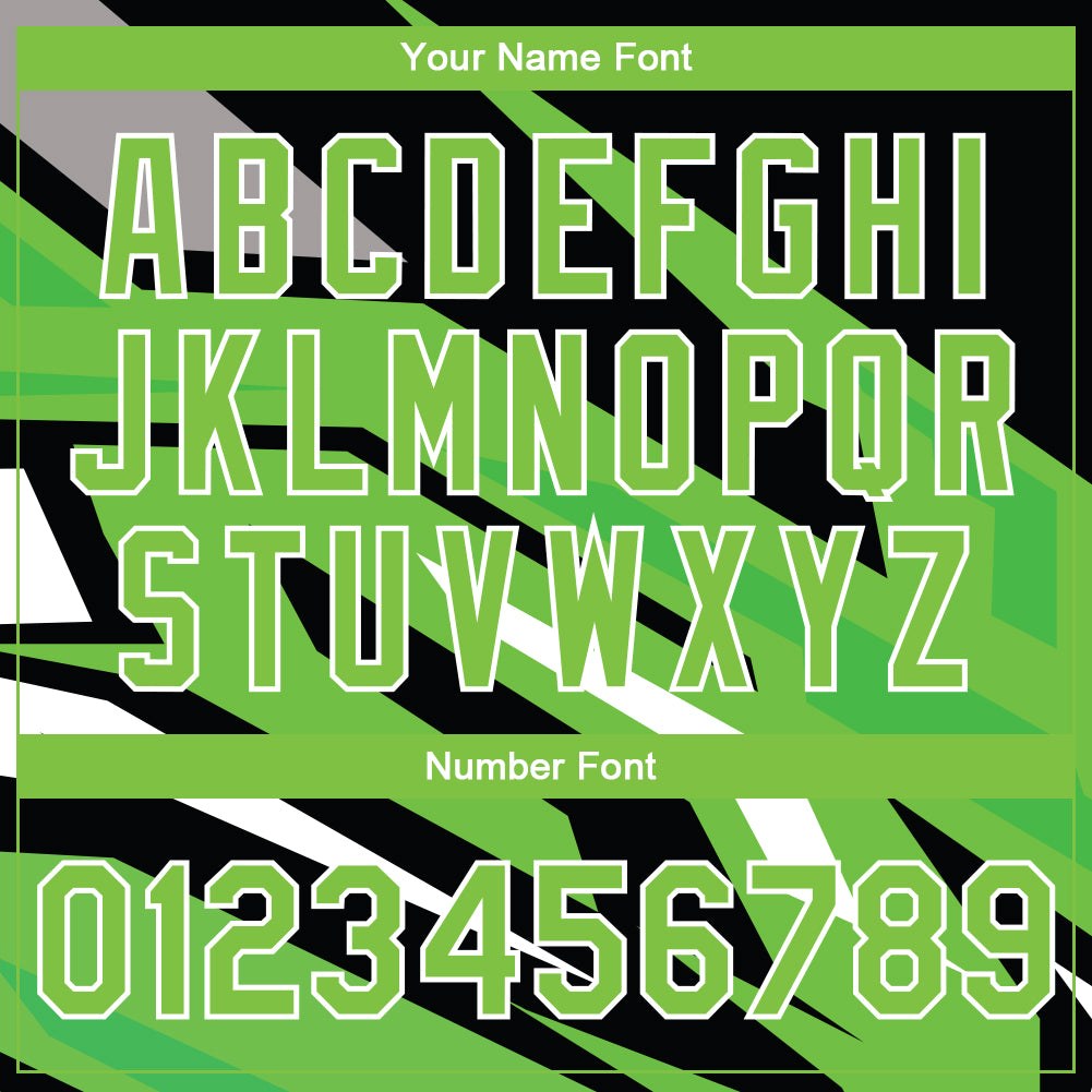 Custom Neon Green Neon Green Black-Gray 3D Pattern Design Bomber Full-Snap Varsity Letterman Jacket photo 7