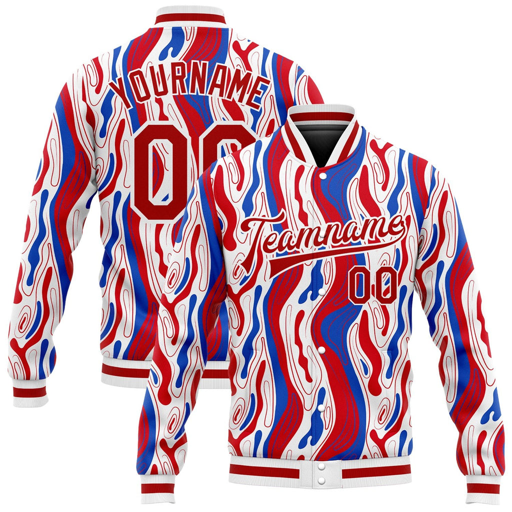 Custom Figure Red-Royal 3D Pattern Design Bomber Full-Snap Varsity Letterman Jacket photo 1
