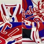 Custom Figure Red-Royal 3D Pattern Design Bomber Full-Snap Varsity Letterman Jacket photo 4