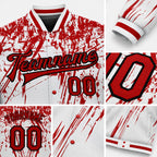 Custom White Red-Black 3D Pattern Design Bomber Full-Snap Varsity Letterman Jacket detail