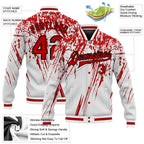 Custom White Red-Black 3D Pattern Design Bomber Full-Snap Varsity Letterman Jacket photo 4