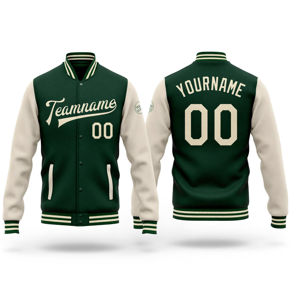 Custom Green Cream Bomber Full-Snap Varsity Letterman Two Tone Jacket