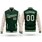 Custom Green Cream Bomber Full-Snap Varsity Letterman Two Tone Jacket