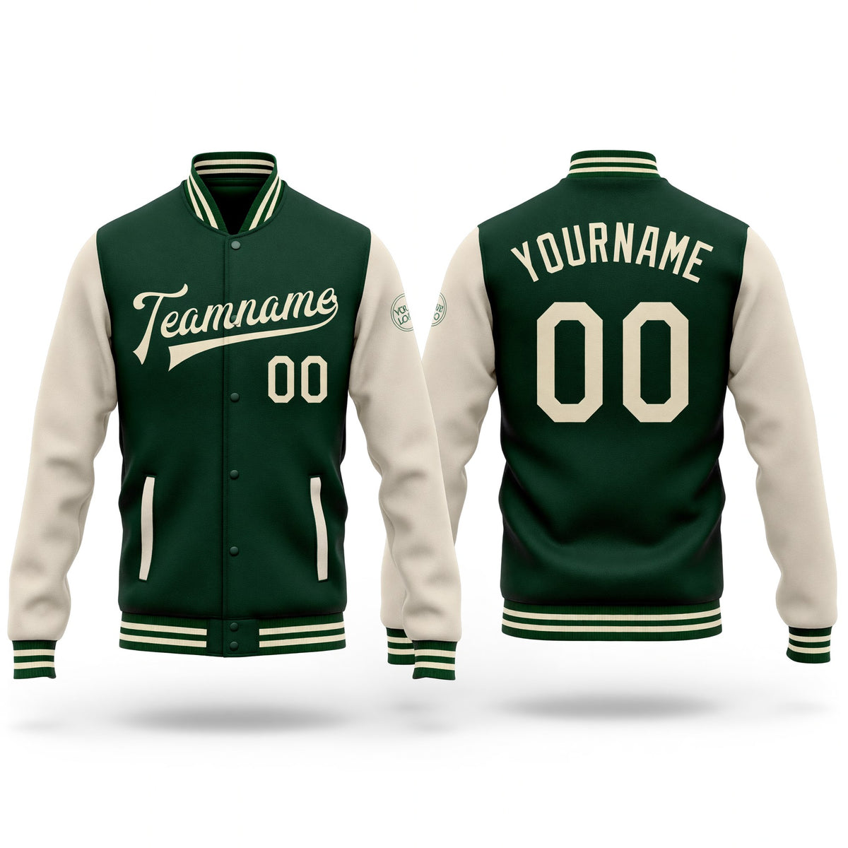 Custom Green Cream Bomber Full-Snap Varsity Letterman Two Tone Jacket