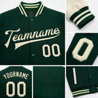 Custom Green Cream Bomber Full-Snap Varsity Letterman Two Tone Jacket detail