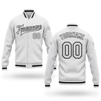 Custom White White-Black Bomber Full-Snap Varsity Letterman Jacket