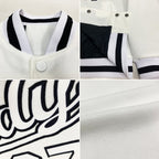 Custom White White-Black Bomber Full-Snap Varsity Letterman Jacket photo 4