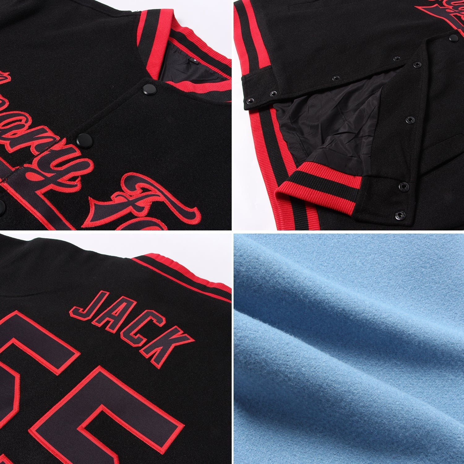 Custom Light Blue Gold-Navy Bomber Full-Snap Varsity Letterman Jacket photo 4