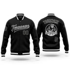 Custom Black Black-White Bomber Full-Snap Varsity Letterman Jacket