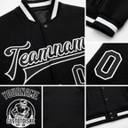 Custom Black Black-White Bomber Full-Snap Varsity Letterman Jacket detail