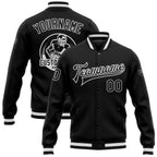 Custom Black Black-White Bomber Full-Snap Varsity Letterman Jacket photo 1