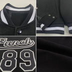 Custom Black Black-White Bomber Full-Snap Varsity Letterman Jacket photo 4