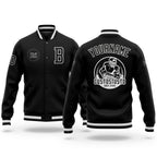 Custom Black Black-White Bomber Full-Snap Varsity Letterman Jacket