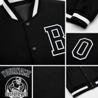 Custom Black Black-White Bomber Full-Snap Varsity Letterman Jacket detail
