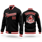 Custom Black Red-White Bomber Full-Snap Varsity Letterman Jacket