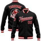 Custom Black Red-White Bomber Full-Snap Varsity Letterman Jacket photo 1
