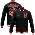 Custom Black Red-White Bomber Full-Snap Varsity Letterman Jacket photo 1