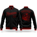 Custom Black Black-Red Bomber Full-Snap Varsity Letterman Jacket