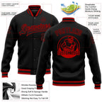 Custom Black Black-Red Bomber Full-Snap Varsity Letterman Jacket photo 5