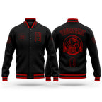 Custom Black Black-Red Bomber Full-Snap Varsity Letterman Jacket