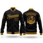 Custom Black Black-Gold Bomber Full-Snap Varsity Letterman Jacket