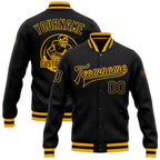 Custom Black Black-Gold Bomber Full-Snap Varsity Letterman Jacket photo 1