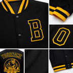 Custom Black Black-Gold Bomber Full-Snap Varsity Letterman Jacket detail