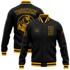 Custom Black Black-Gold Bomber Full-Snap Varsity Letterman Jacket photo 1