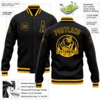 Custom Black Black-Gold Bomber Full-Snap Varsity Letterman Jacket photo 5