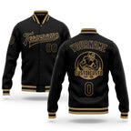 Custom Black Black-Old Gold Bomber Full-Snap Varsity Letterman Jacket