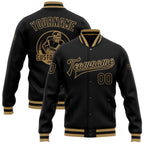 Custom Black Black-Old Gold Bomber Full-Snap Varsity Letterman Jacket photo 1