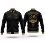 Custom Black Black-Old Gold Bomber Full-Snap Varsity Letterman Jacket