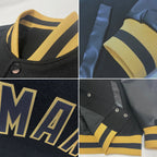 Custom Black Black-Old Gold Bomber Full-Snap Varsity Letterman Jacket photo 4
