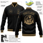 Custom Black Black-Old Gold Bomber Full-Snap Varsity Letterman Jacket photo 5