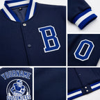 Custom Navy Royal-White Bomber Full-Snap Varsity Letterman Jacket detail