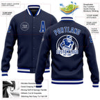 Custom Navy Royal-White Bomber Full-Snap Varsity Letterman Jacket photo 5