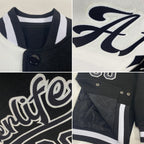 Custom White Black Bomber Full-Snap Varsity Letterman Split Fashion Jacket photo 4