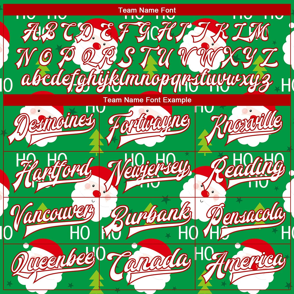 Custom Kelly Green White-Red Christmas 3D Bomber Full-Snap Varsity Letterman Jacket photo 5