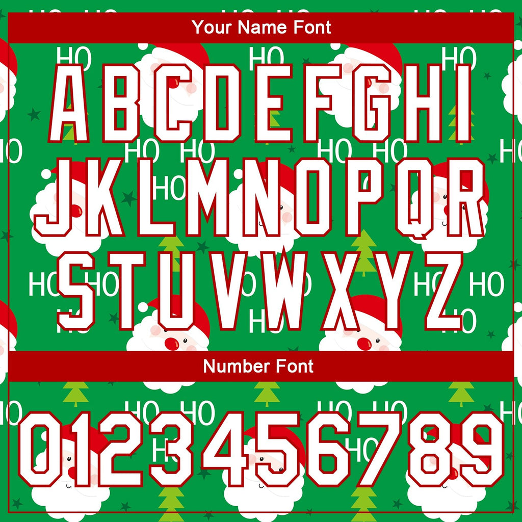 Custom Kelly Green White-Red Christmas 3D Bomber Full-Snap Varsity Letterman Jacket photo 6